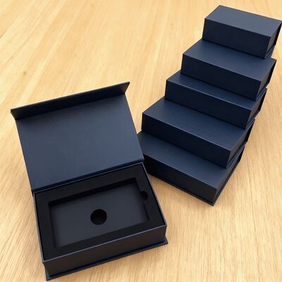 Custom Logo Black  Magnetic Gift Box With Paper Inserts Premium Rigid Packaging For Watch Credit Card Earring