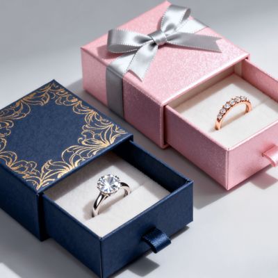 Винтажный роскошный логотип на заказ кольцевые коробки Ивуарная доска с губкой бархатной подкладкой штамповка лакировка УФ-покрытие печать обработка